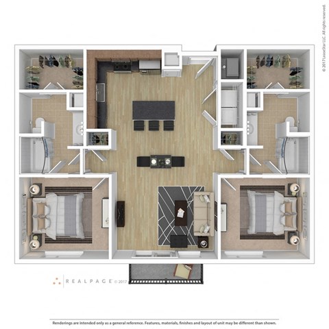 Floor plan for 2 beds, 2 baths, 1157 sqft