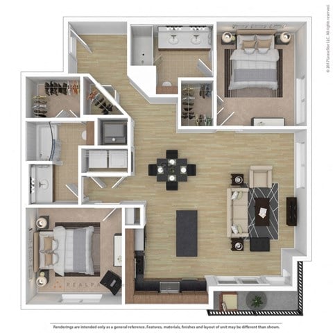 Floor plan for 2 beds, 2 baths, 1195 sqft