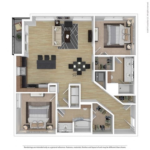 Floor plan for 2 beds, 2 baths, 1246 sqft