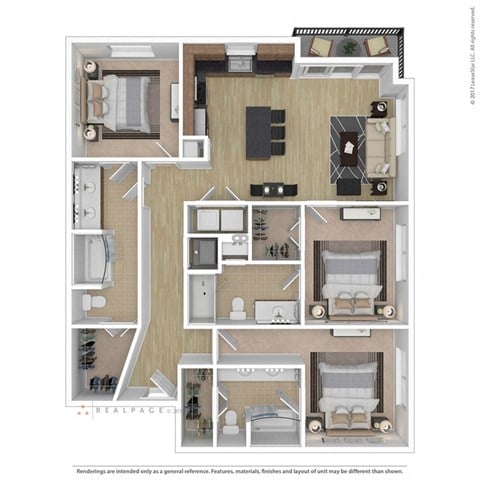 Floor plan for 3 beds, 2 baths, 1386 sqft