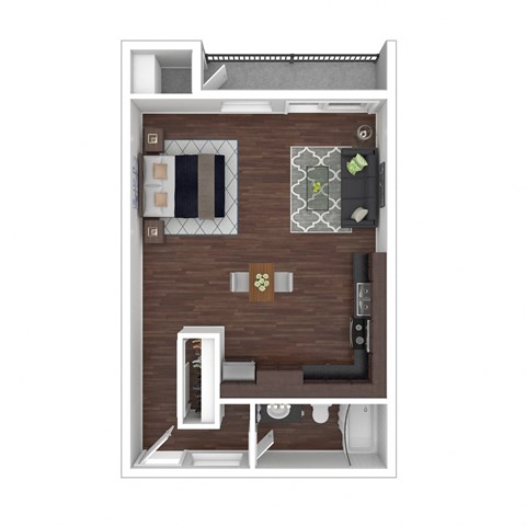Floor plan for studio, 1 bath, 512 sqft