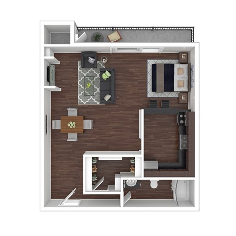 Floor plan for studio, 1 bath, 523 sqft