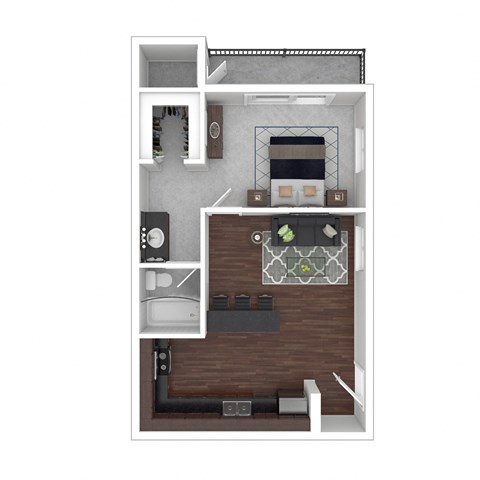 Floor plan for 1 bed, 1 bath, 523 sqft