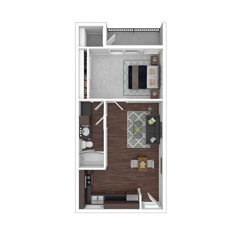 Floor plan for 1 bed, 1 bath, 524 sqft