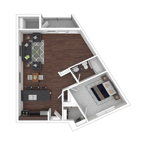 Floor plan for 1 bed, 1 bath, 744 sqft