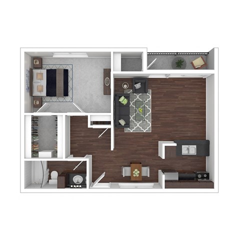 Floor plan for 1 bed, 1 bath, 758 sqft