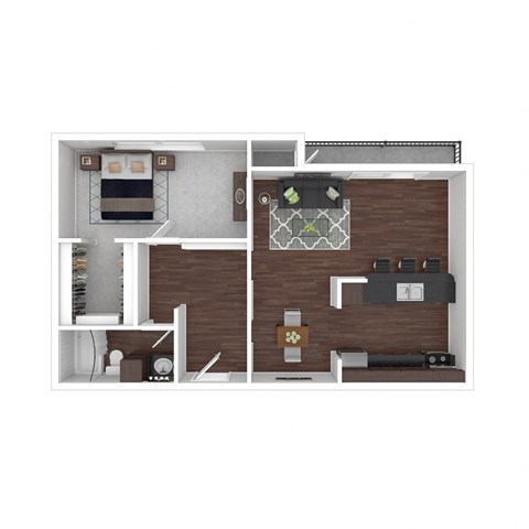Floor plan for 1 bed, 1 bath, 779 sqft