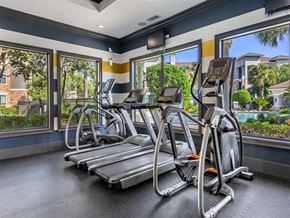 Austin apartment for rent - a gym with cardio equipment and large windows