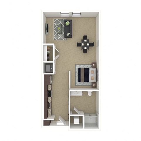 Floor plan for studio, 1 bath, 408 sqft