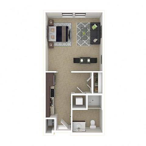 Floor plan for studio, 1 bath, 408 sqft