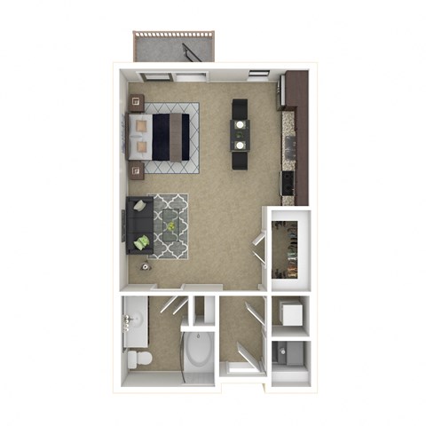 Floor plan for studio, 1 bath, 543 sqft