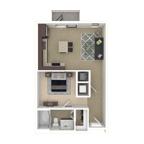 Floor plan for studio, 1 bath, 602 sqft