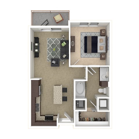 Floor plan for 1 bed, 1 bath, 739 sqft