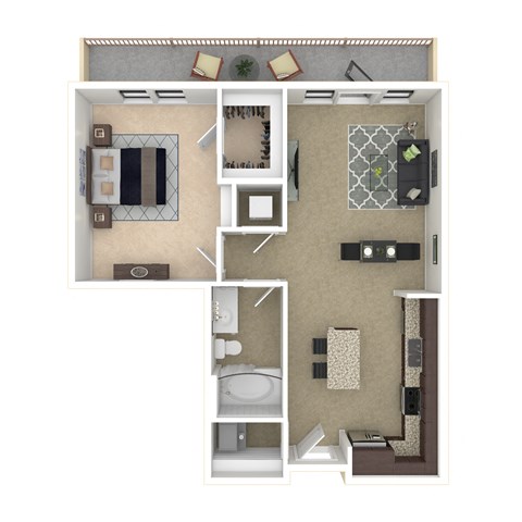 Floor plan for 1 bed, 1 bath, 695 sqft