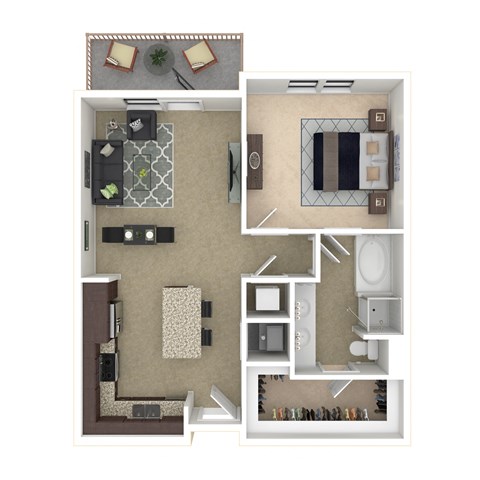Floor plan for 1 bed, 1 bath, 809 sqft
