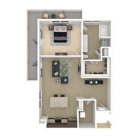 Floor plan for 1 bed, 1 bath, 874 sqft