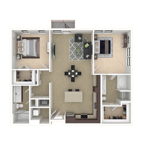 Floor plan for 2 beds, 2 baths, 1143 sqft
