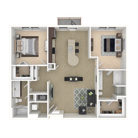 Floor plan for 2 beds, 2 baths, 1223 sqft