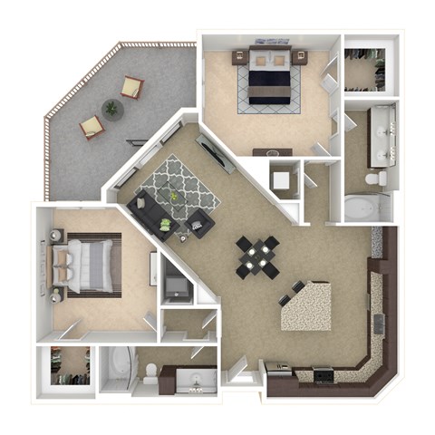 Floor plan for 2 beds, 2 baths, 1205 sqft