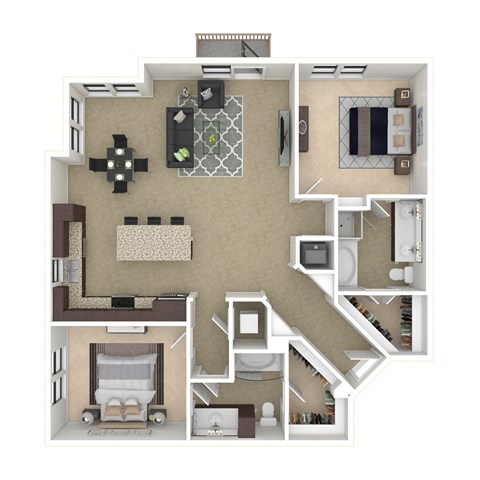 Floor plan for 2 beds, 2 baths, 1389 sqft