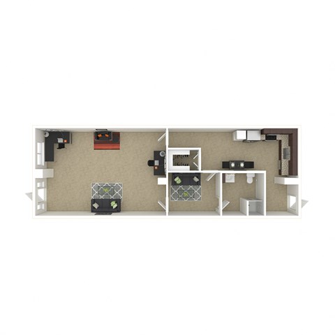 Floor plan for 1 bed, 1 bath, 949 sqft