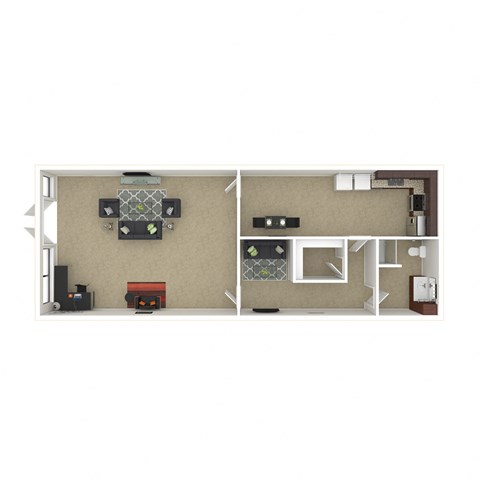 Floor plan for 1 bed, 1 bath, 1025 sqft