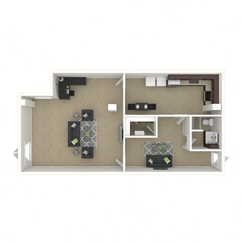 Floor plan for 1 bed, 1 bath, 1267 sqft