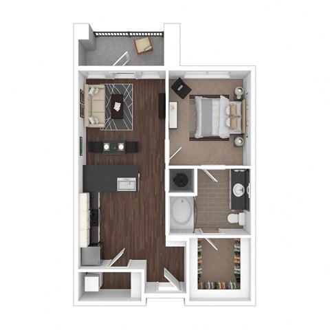 Floor plan for 1 bed, 1 bath, 652 sqft