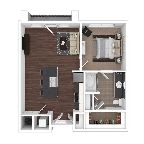 Floor plan for 1 bed, 1 bath, 685 sqft