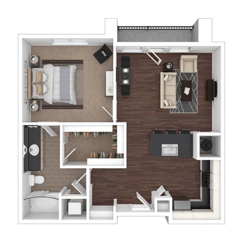 Floor plan for 1 bed, 1 bath, 800 sqft