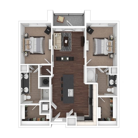 Floor plan for 2 beds, 2 baths, 1100 sqft