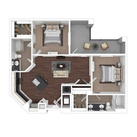 Floor plan for 2 beds, 2 baths, 1100 sqft
