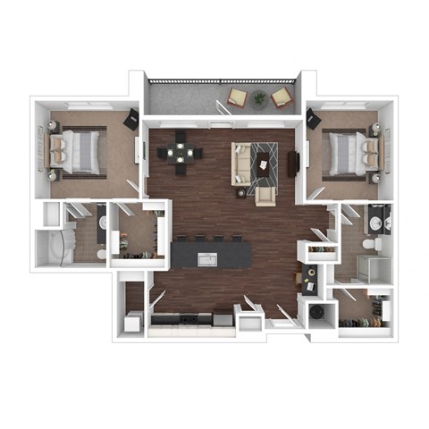 Floor plan for 2 beds, 2 baths, 1300 sqft