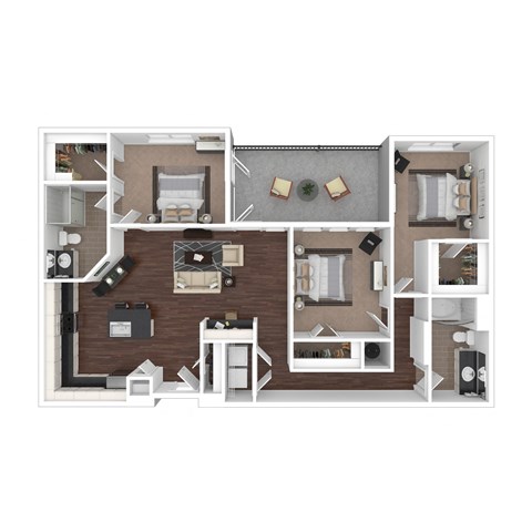 Floor plan for 3 beds, 2 baths, 1400 sqft