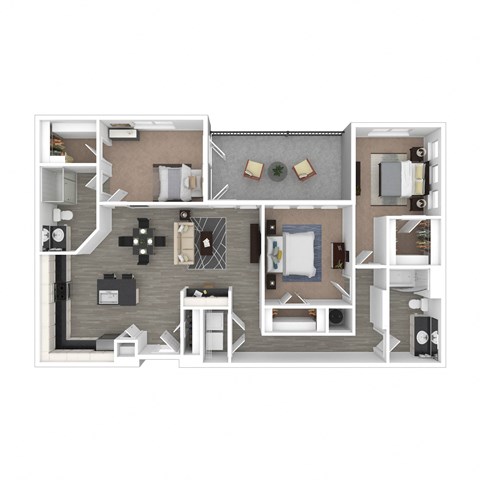 Floor plan for 3 beds, 2 baths, 1401 sqft