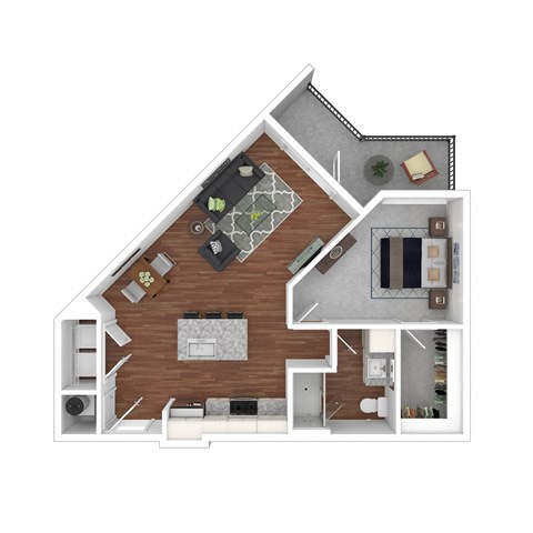 Floor plan for 1 bed, 1 bath, 746 sqft