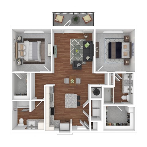 Floor plan for 2 beds, 2 baths, 1082 sqft