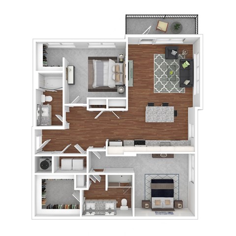 Floor plan for 2 beds, 2 baths, 1187 sqft