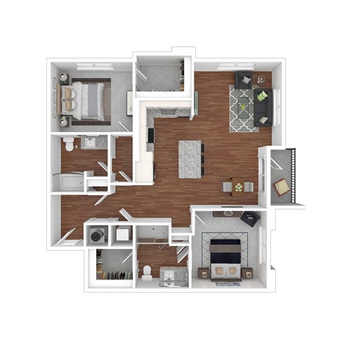 Floor plan for 2 beds, 2 baths, 1215 sqft