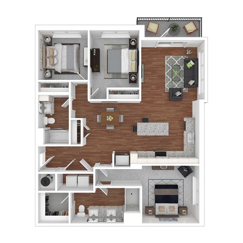 Floor plan for 3 beds, 2 baths, 1302 sqft