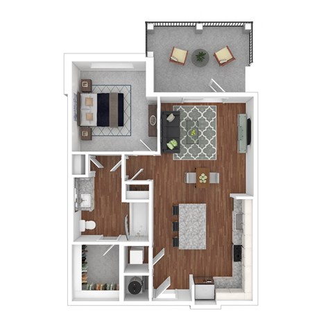 Floor plan for 1 bed, 1 bath, 708 sqft