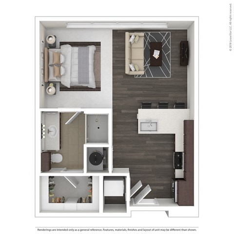 Floor plan for studio, 1 bath, 525 sqft