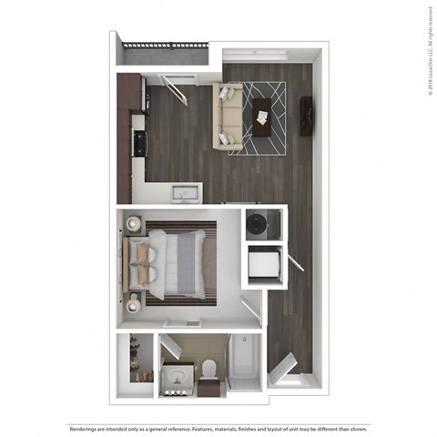 Floor plan for 1 bed, 1 bath, 555 sqft