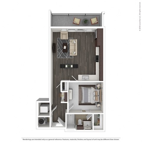 Floor plan for 1 bed, 1 bath, 694 sqft