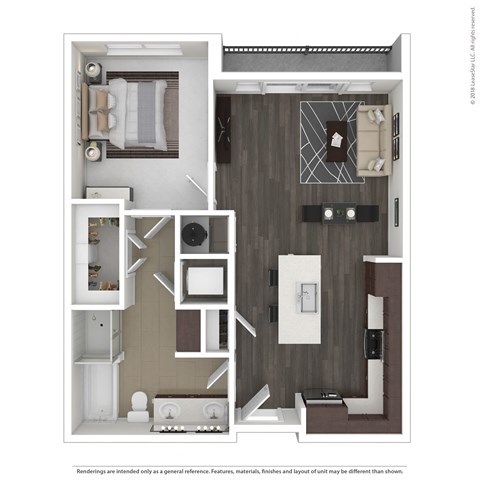 Floor plan for 1 bed, 1 bath, 757 sqft