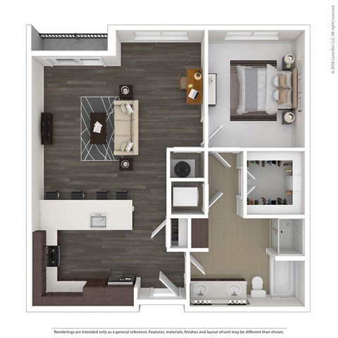Floor plan for 1 bed, 1 bath, 901 sqft