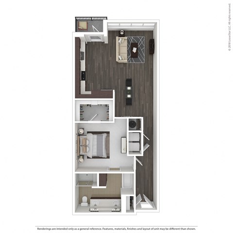 Floor plan for 1 bed, 1 bath, 932 sqft