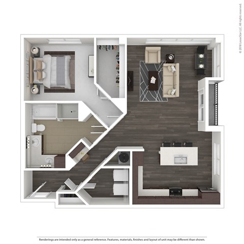 Floor plan for 1 bed, 1 bath, 1065 sqft