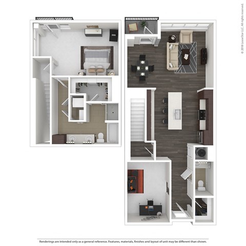 Floor plan for 1 bed, 1.5 baths, 1517 sqft