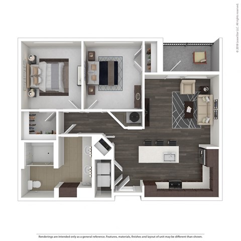 Floor plan for 2 beds, 1 bath, 948 sqft